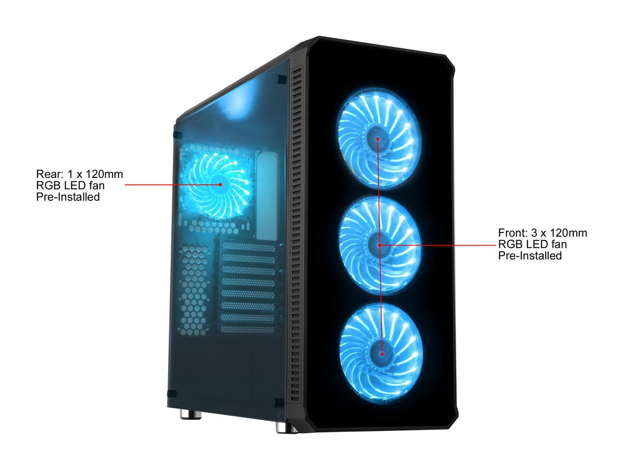 Diypc Vanguard-Rgb Black Dual Usb3.0 Steel/ Tempered Glass Atx Mid Tower Gaming Computer Case