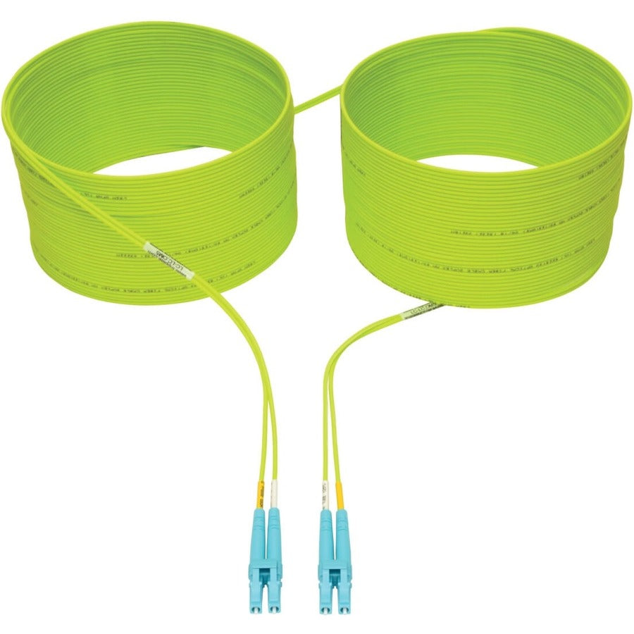 Eaton Tripp Lite Series 100G Duplex Multimode 50/125 OM5 LSZH Fiber Optic Cable (LC/LC), Lime Green, 15 m N820-15M-OM5