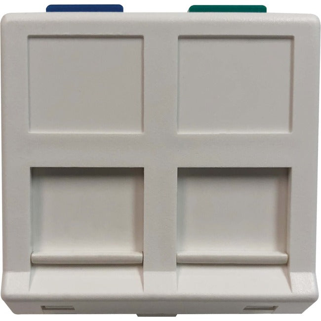 Eaton Tripp Lite Series 2-Port European-Style Insert, Unloaded Shuttered Angled Module, Icon Tabs, White, TAA N042E-WM2-SAT