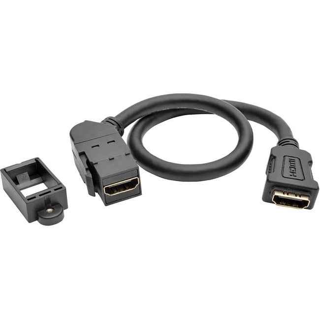 Eaton Tripp Lite Series High-Speed HDMI with Ethernet All-in-One Keystone/Panel Mount Coupler Cable (F/F), Angled Connector, 1 ft. (0.31 m) P164-001-KPA-BK