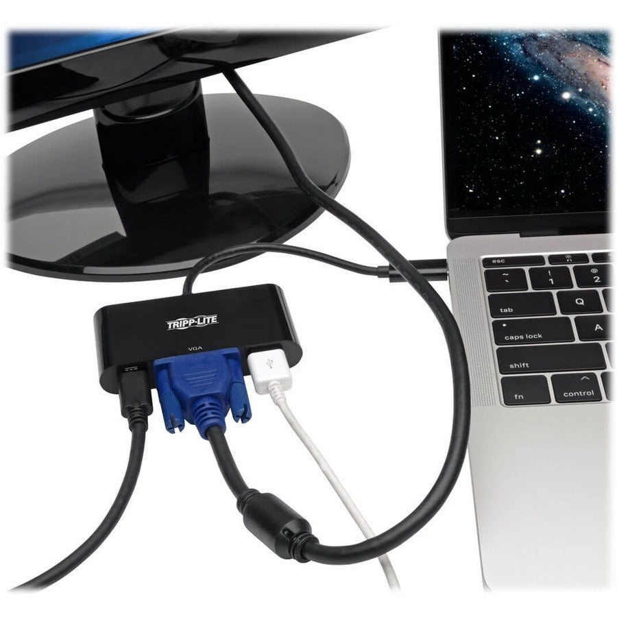 Eaton Tripp Lite Series USB-C to VGA Adapter with USB 3.x (5Gbps) Hub Ports and 60W PD Charging, Black U444-06N-VUB-C