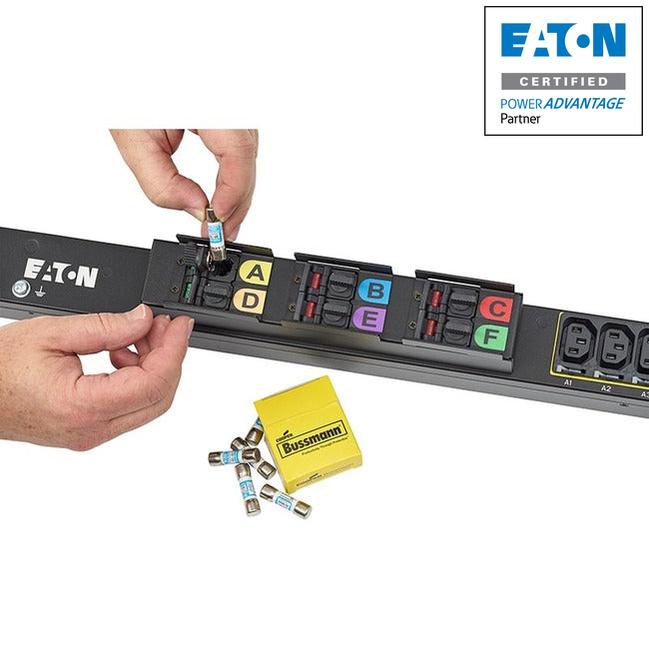 Eaton fuse disconnect rack PDU, 0U, L22-30P input, 17.3 kW max, 230/400V, 24A, 10 ft cord, Three-phase, Outlets: (24) C13 Outlet grip, (6) C19 Outlet grip EMI351-10