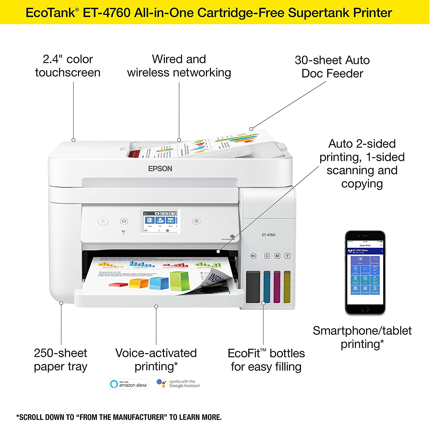 Epson Ecotank Et-4760 Wireless Color All-In-One Cartridge-Free Supertank Printer