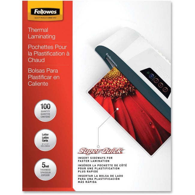 Fellowes Glossy Superquick Pouches - Letter, 5 Mil, 100 Pack