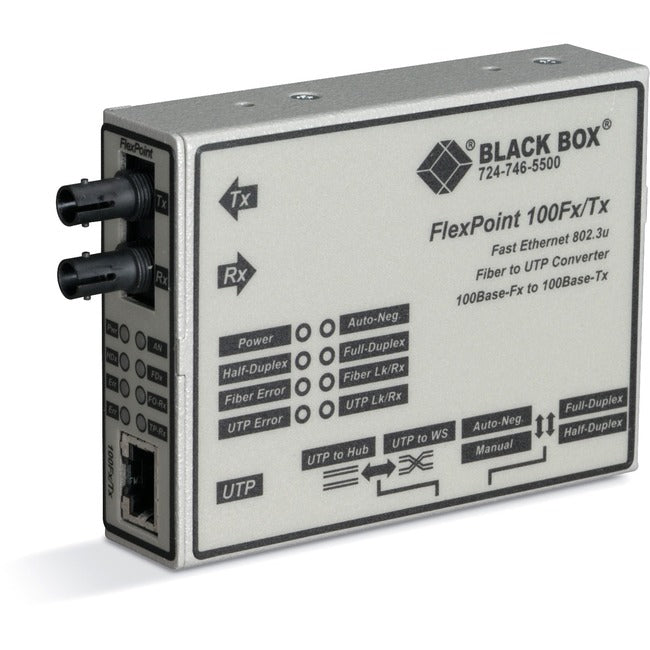 FlexPoint Fast Ethernet Media Converter - Black Box LMC213A-SMSC-R2 100BASE-TX to 100BASE-FX | TecISoft