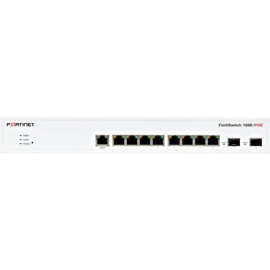Fortinet Layer 2 Fortigate Switch Controller Compatible Poe+ Switch With 8 X Ge Rj45 Ports, 2 X Ge Sfp, With Automatic Max 130W Poe Output Limit