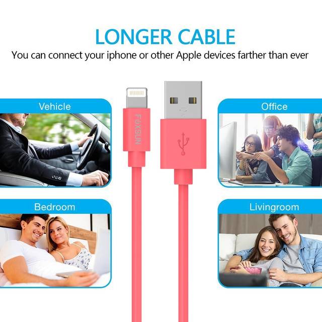 Foxsun Am001003 Iphone Charging Cable 3.3 Ft/1M Lightning Cable For Iphone 7/7Plus/6/6Plus/6S/6S Plus/5/5S/5C/Se, Ipad Pro/Air/Mini (Red)