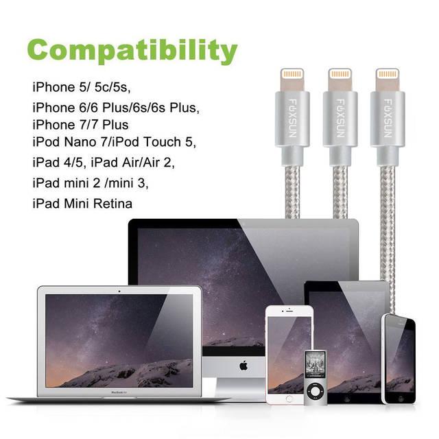 Foxsun Am001021 Iphone Charging Cable 6.6 Ft/2M Nylon Braided Lightning Cable For Iphone