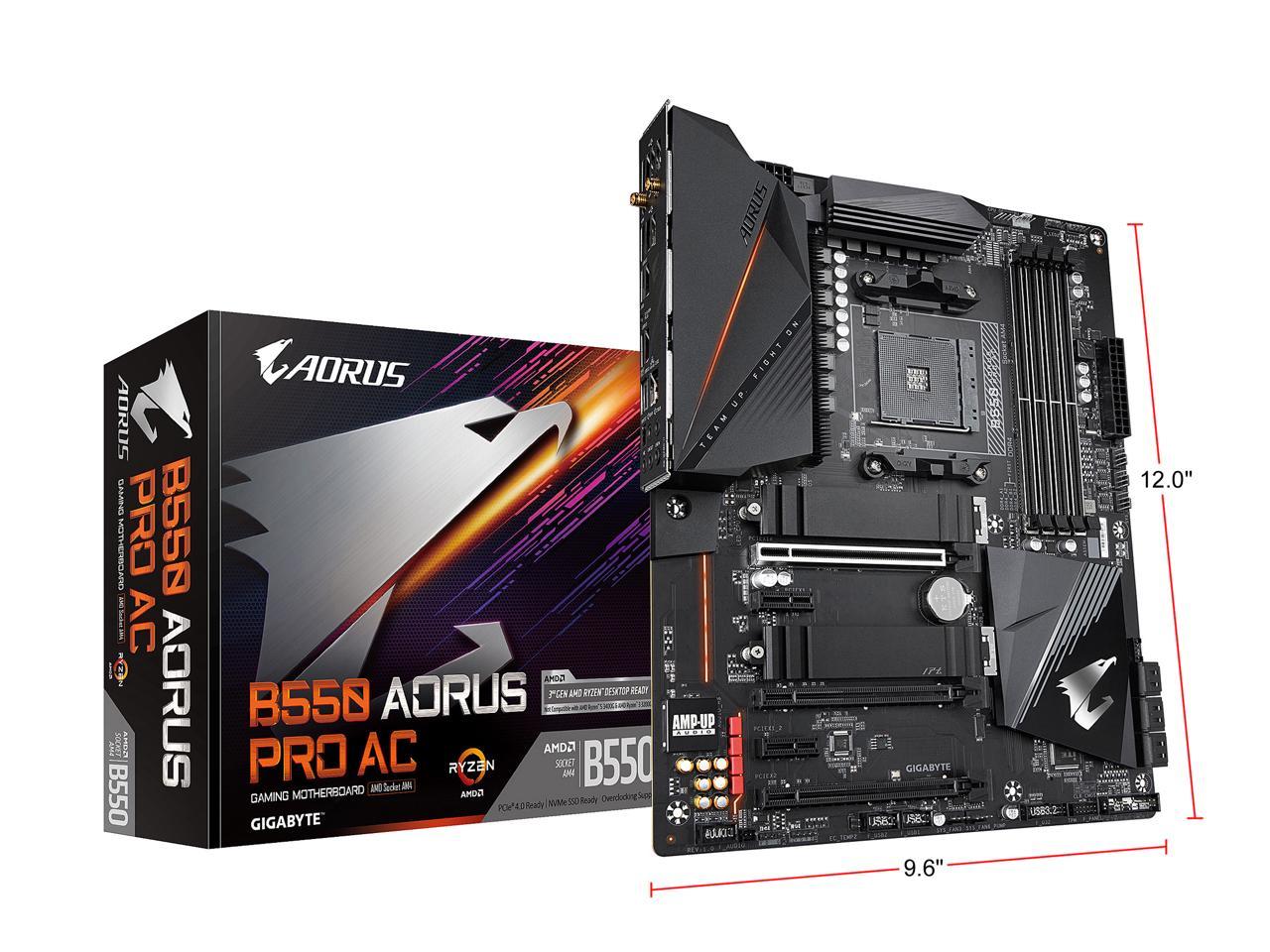 Gigabyte B550 Aorus Pro Ac Am4 Amd B550 Atx Motherboard With Dual M.2, Sata 6Gb/S, Usb 3.2 Gen 2, Intel 802.11Ac, 2.5 Gbe Lan, Pcie 4.0