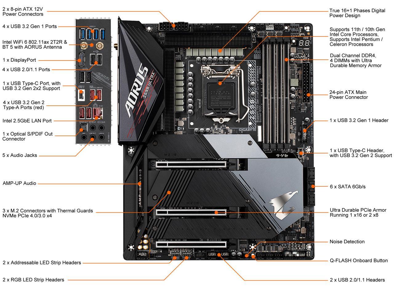 Gigabyte Z590 Aorus Ultra Lga 1200 Intel Z590 Sata 6Gb/S Atx Intel Motherboard