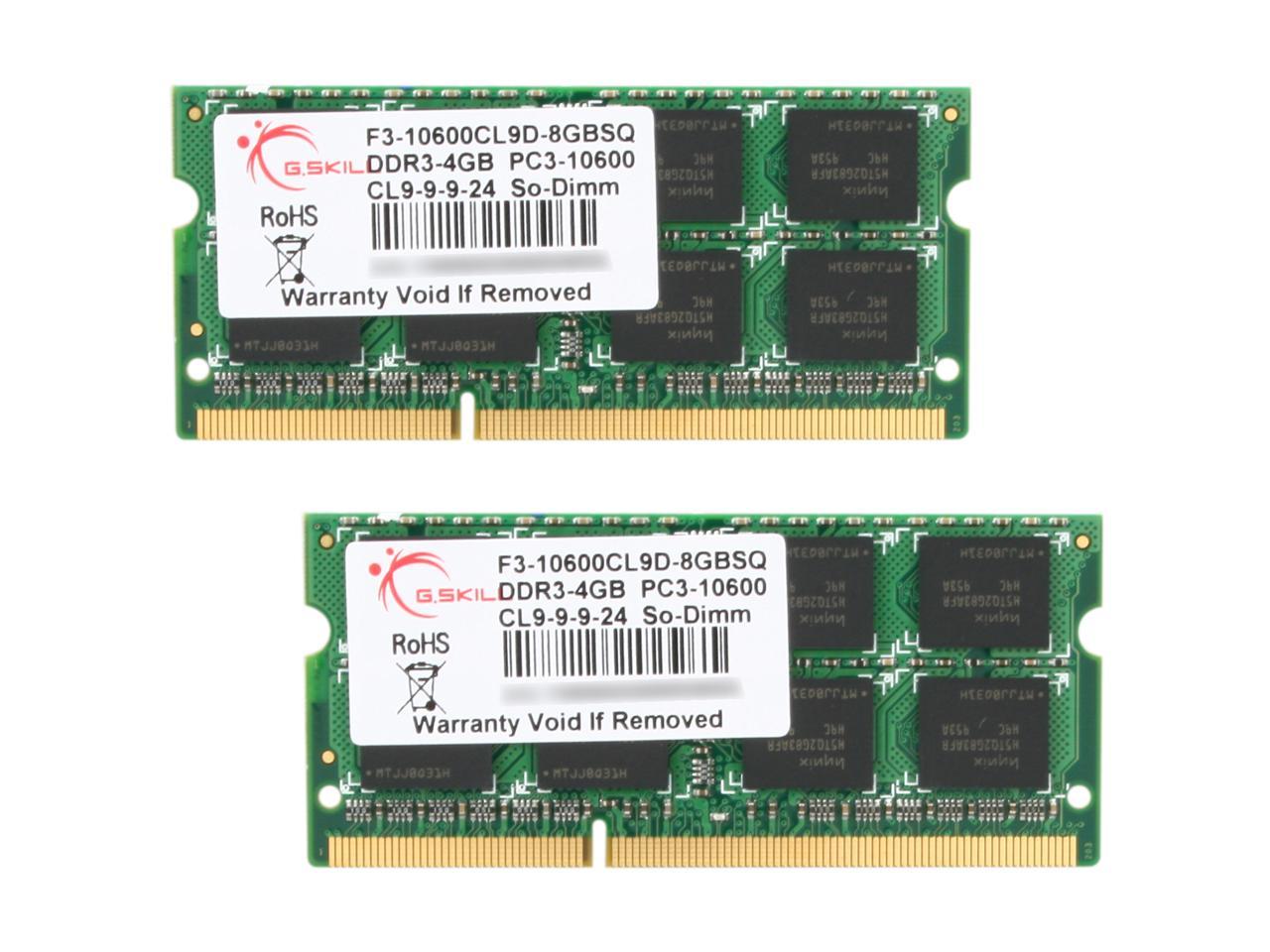 G.Skill 8Gb (2 X 4Gb) 204-Pin Ddr3 So-Dimm Ddr3 1333 (Pc3 10600) Laptop Memory Model F3-10600Cl9D-8Gbsq