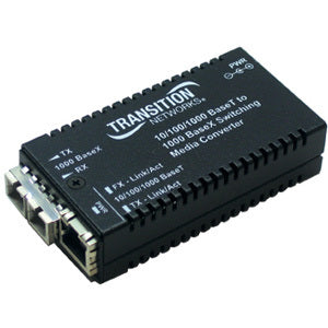 Gigabit Ethernet Media Converter - Transition Networks M/GE-PSW-LX-01 10/100/1000Base-T to 1000Base-LX | TechSoft M/GE-PSW-LX-01-NA