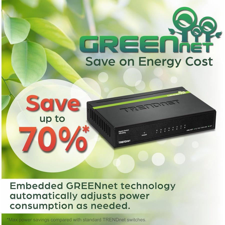 Gigabit Ethernet Switch - 8-Port GREENnet Mini Switch | TRENDnet TEG-S80G