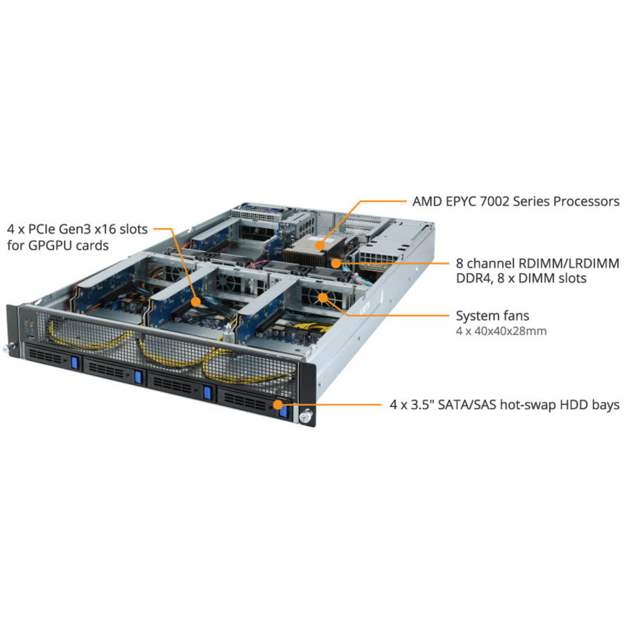 Gigabyte G242-Z10 Barebone System - 2U Rack-mountable - Socket SP3 - 1 x Processor Support