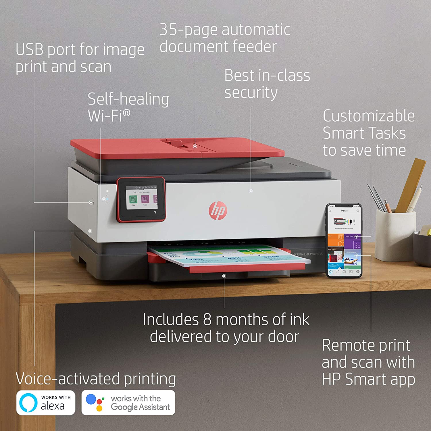 Hp Officejet Pro 8035 All-In-One Wireless Printer - Includes 8 Months Of Ink