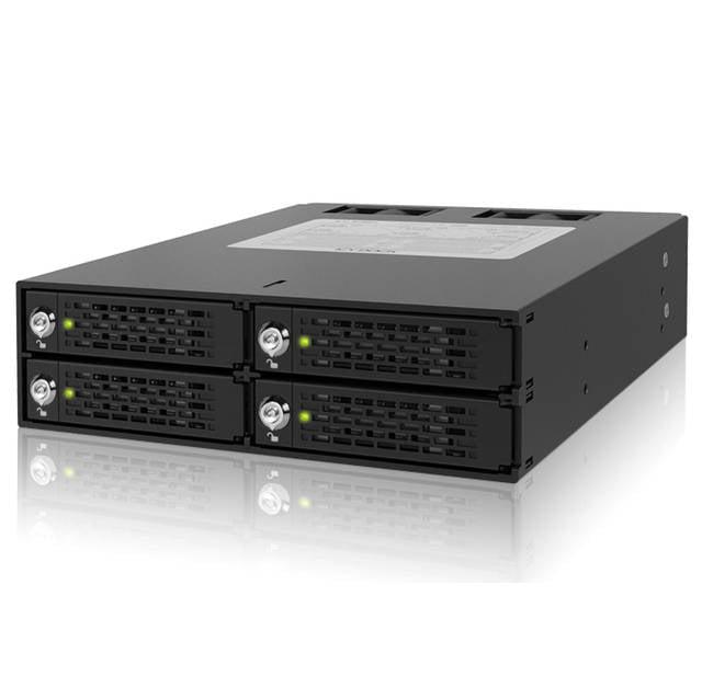 Icy Dock Tougharmor Mb994Sk-1B Full Metal 4 Bay 2.5 Inch Sas/Sata Hdd/Ssd Hot Swap Mobile Rack Cage For Single 5.25" Bay,W/ Locking Trays (Black)