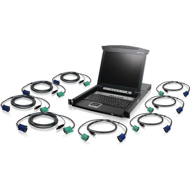 IOGEAR 8-Port LCD Combo KVM Switch with USB KVM Cables (TAA Compliant) GCL1808KITUTAA