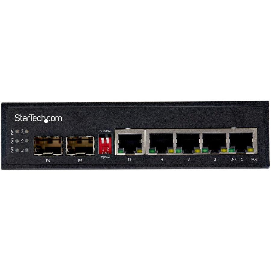 Industrial Ethernet Switch 6 Port PoE DIN Rail - Rugged Gigabit Network Switch | TecISoft IES1G52UPDIN