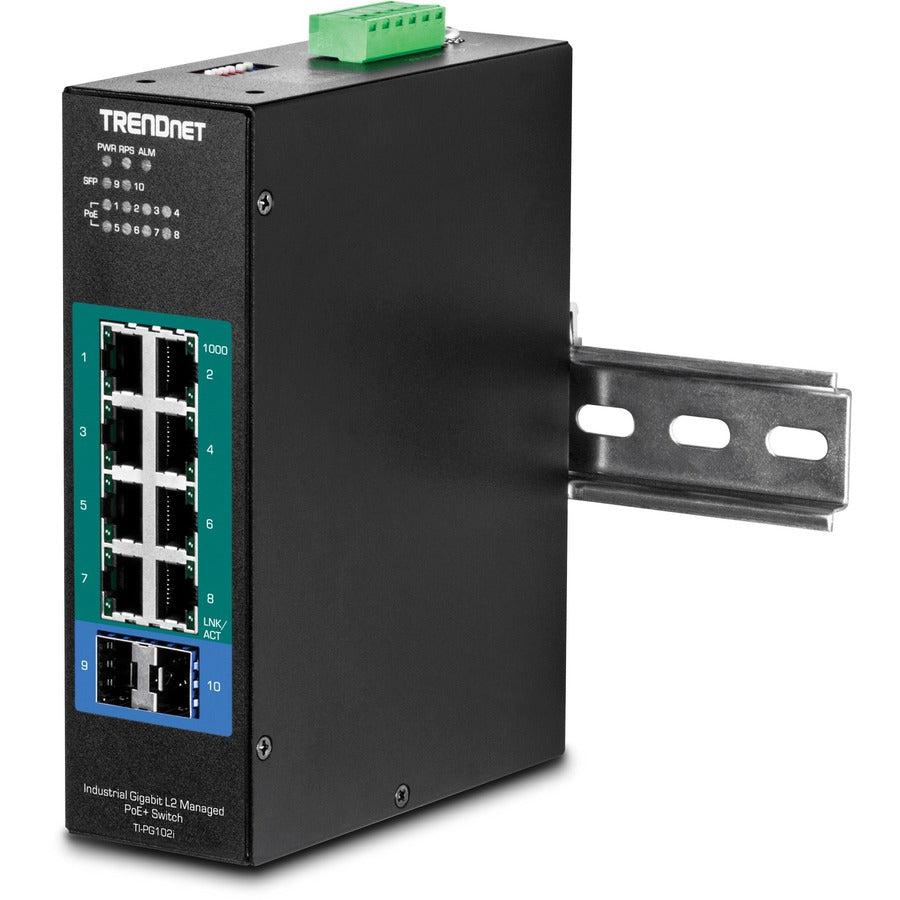 Industrial Gigabit Managed PoE+ DIN-Rail Switch - 10-Port Network Switch | TrendNet TI-PG102I