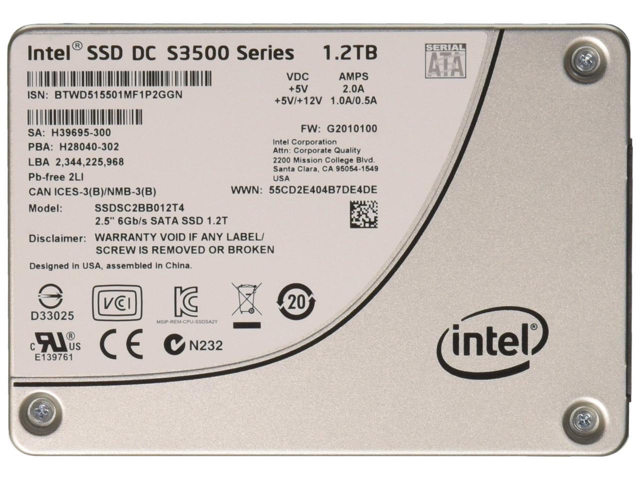 Intel Dc S3500 Ssdsc2Bb012T401 2.5" 1.2Tb Sata 3.0 6Gb/S Mlc Solid State Drive