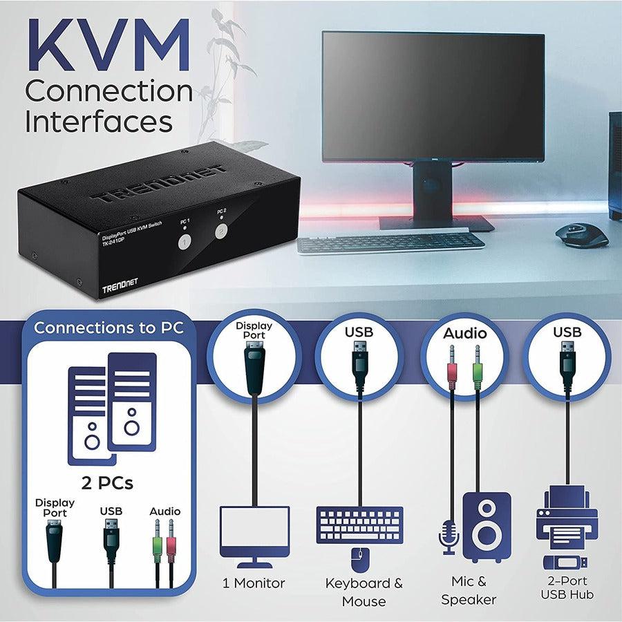 KVM Switch DisplayPort 2-Port - TrendNet 4K USB Switch | TecISoft TK-241DP