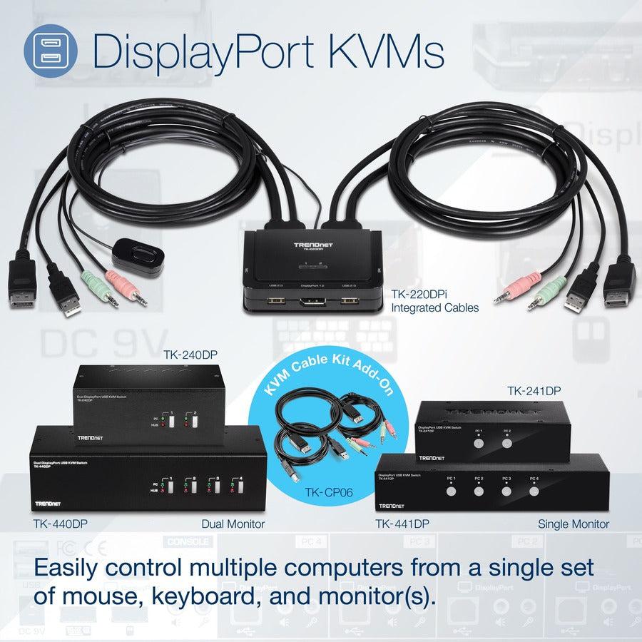 KVM Switch DisplayPort 2-Port - TrendNet 4K USB Switch | TecISoft TK-241DP