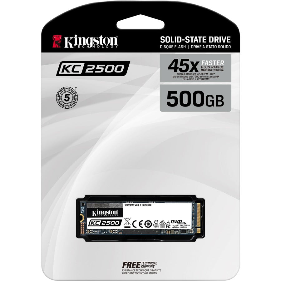 Kingston KC2500 500 GB Solid State Drive - M.2 2280 Internal - PCI Express NVMe (PCI Express NVMe 3.0 x4) SKC2500M8/500GBK