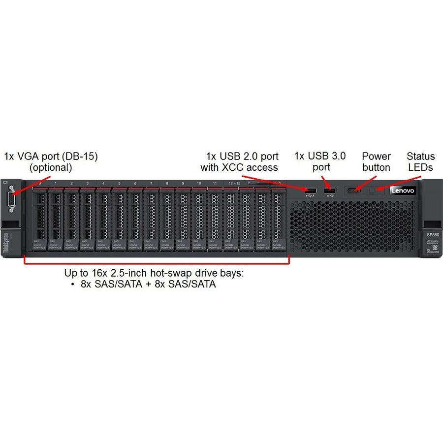 Lenovo Thinksystem Sr550 Server 61.4 Tb 1.8 Ghz 16 Gb Rack (2U) Intel® Xeon® 750 W Ddr4-Sdram