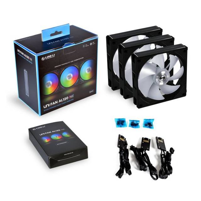 Lian Li Uni Fan Al120 3 Pack Black With Controller (Argb 120Mm Led Pwm Daisy-Chain)