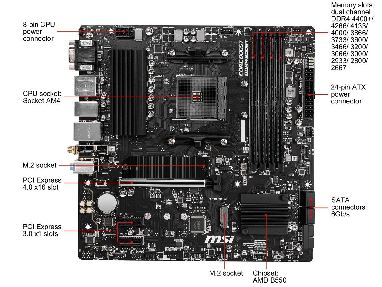 Msi B550M Pro-Vdh Wifi Socket Am4/ Amd B550/ Ddr4/ Sata3&Usb3.2/ M.2/ Micro-Atx Motherboard