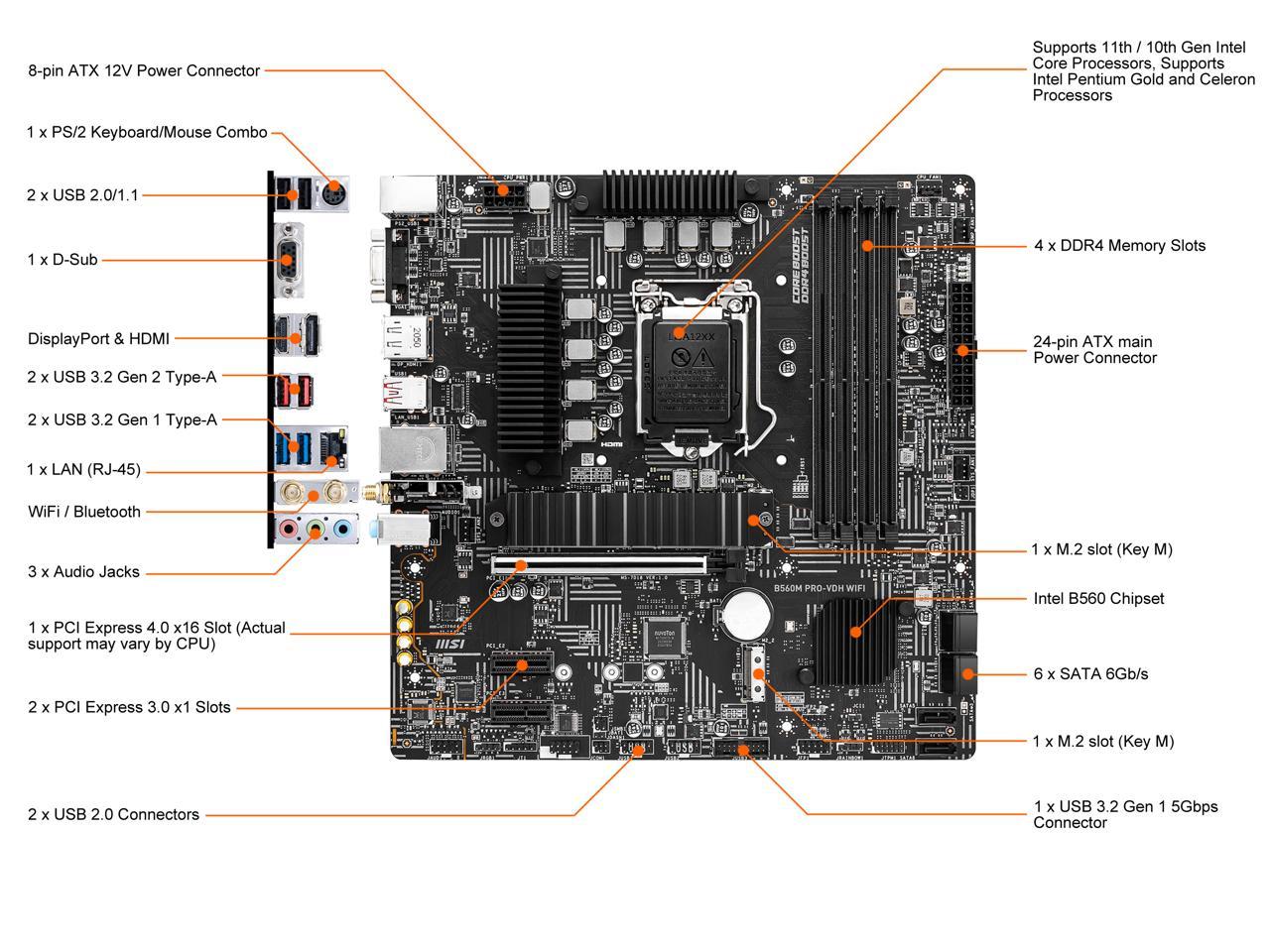 Msi B560M Pro-Vdh Wifi Lga 1200 Intel B560 Sata 6Gb/S Micro