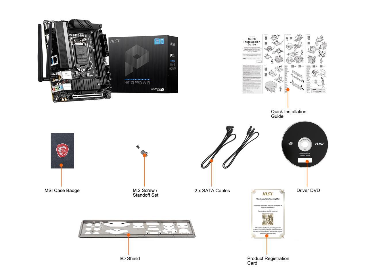 Msi H510I Pro Wifi Socket Lga1200/ Intel H510/ Ddr4/ Sata3&Usb3.2/ M.2/ Wifi&Bluetooth/ Mini-Itx Motherboard