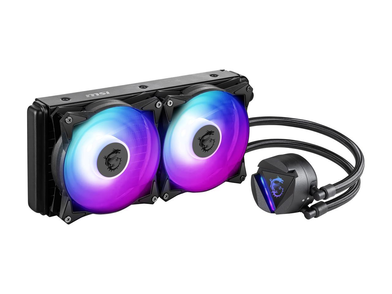 Msi Mag Series Coreliquid 280R, Rgb Cpu Liquid Cooler (Aio): Rotatable Blockhead Design, 280Mm Radiator, Dual 140Mm Rgb Pwm Fans