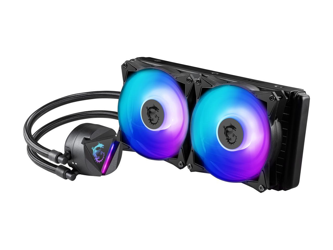 Msi Mag Series Coreliquid 280R, Rgb Cpu Liquid Cooler (Aio): Rotatable Blockhead Design, 280Mm Radiator, Dual 140Mm Rgb Pwm Fans