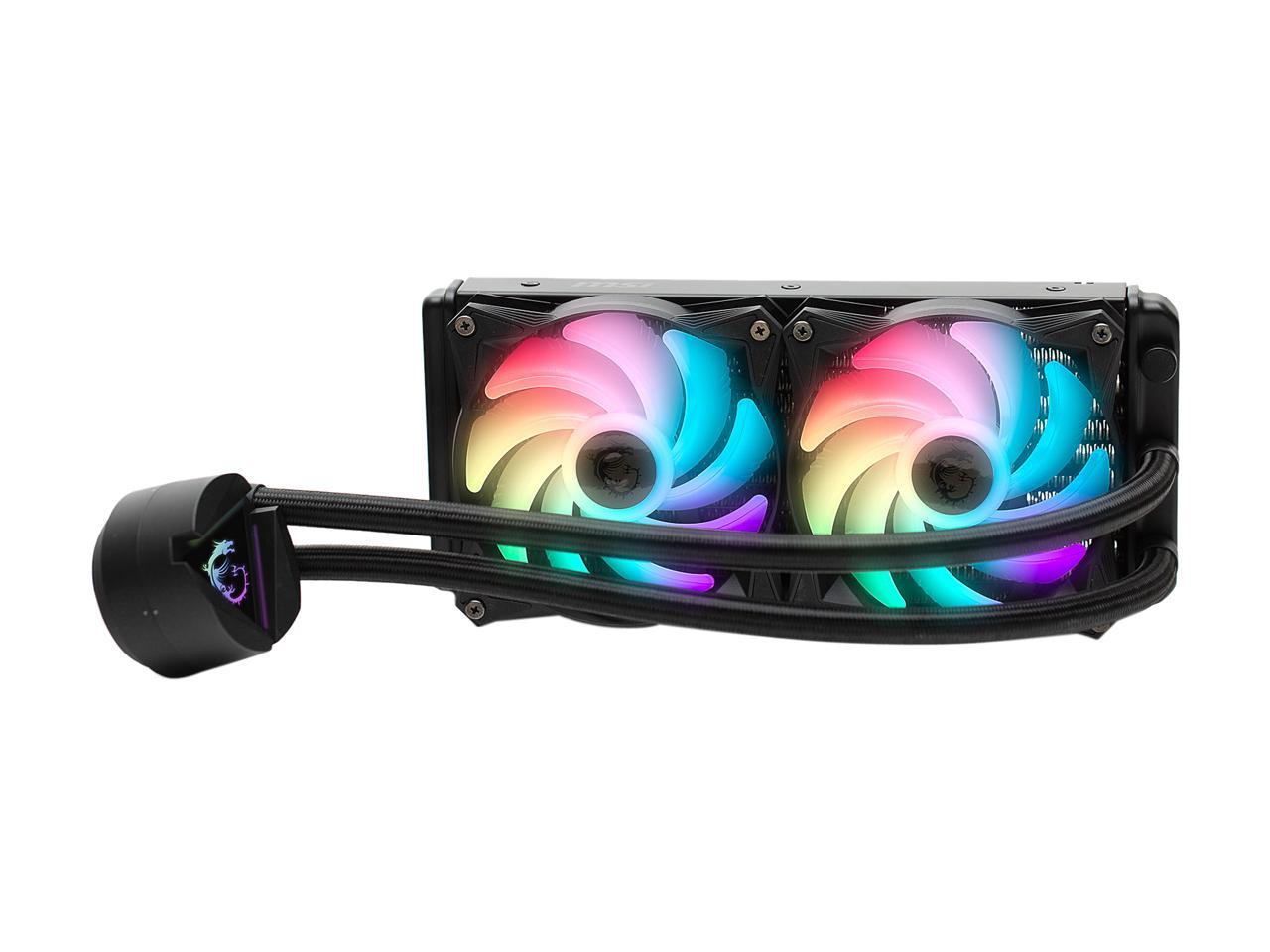 Msi Mag Series Coreliquid 280R, Rgb Cpu Liquid Cooler (Aio): Rotatable Blockhead Design, 280Mm Radiator, Dual 140Mm Rgb Pwm Fans