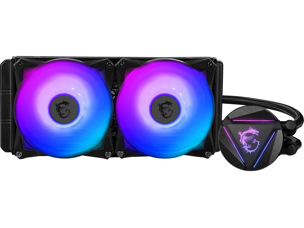 Msi Mag Series Coreliquid 280R, Rgb Cpu Liquid Cooler (Aio): Rotatable Blockhead Design, 280Mm Radiator, Dual 140Mm Rgb Pwm Fans