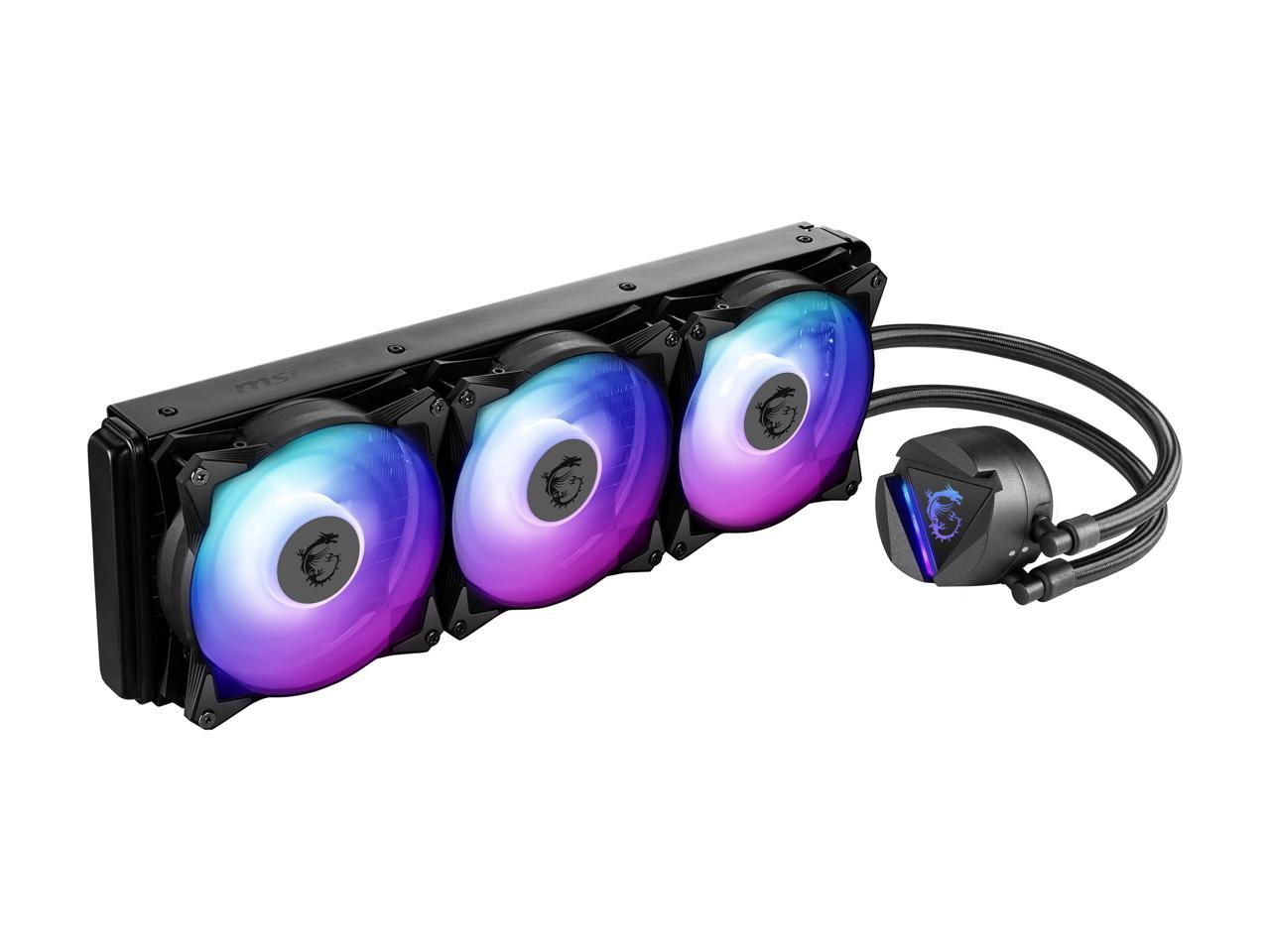 Msi Mag Series Coreliquid 360R, Rgb Cpu Liquid Cooler (Aio): Rotatable Blockhead Design, 360Mm Radiator, Triple 120Mm Rgb Pwm Fans