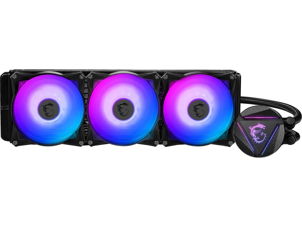 Msi Mag Series Coreliquid 360R, Rgb Cpu Liquid Cooler (Aio): Rotatable Blockhead Design, 360Mm Radiator, Triple 120Mm Rgb Pwm Fans