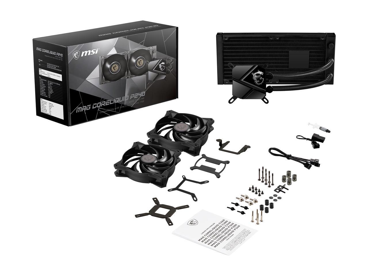 Msi Mag Series Coreliquid P240 Aio Liquid Cpu Cooler, 240Mm Radiator, Dual 120Mm Pwm Fans