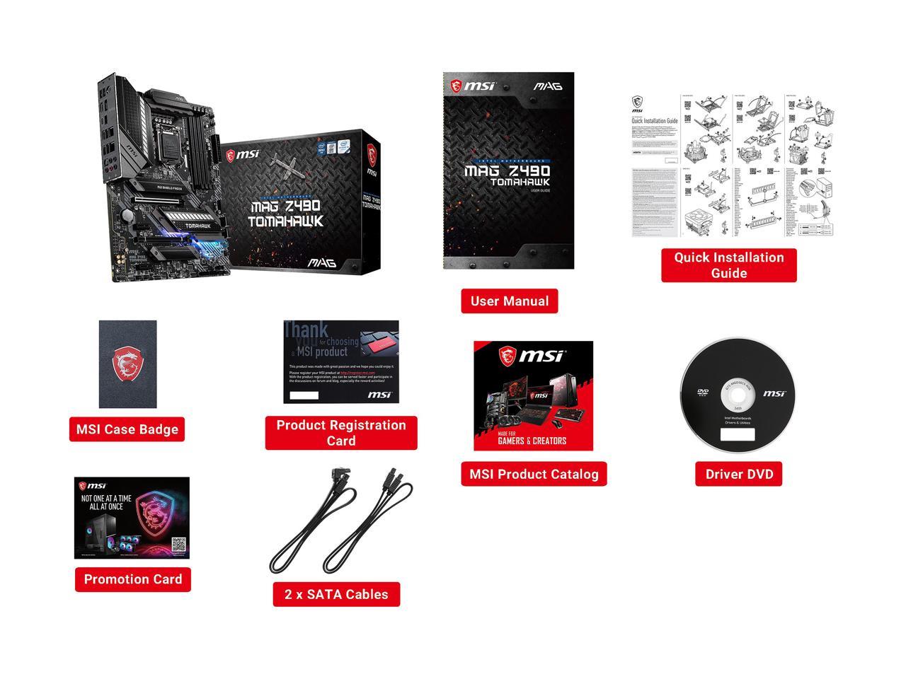 Msi Mag Z490 Tomahawk Lga 1200 Intel Z490 Sata 6Gb/S Atx Intel Motherboard