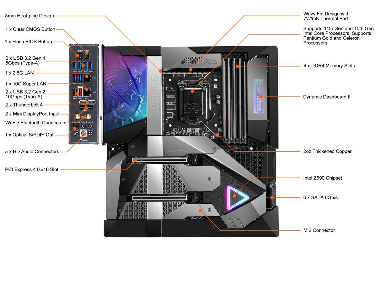 Msi Meg Z590 Godlike Lga 1200 Intel Z590 Sata 6Gb/S Extended Atx Intel Motherboard