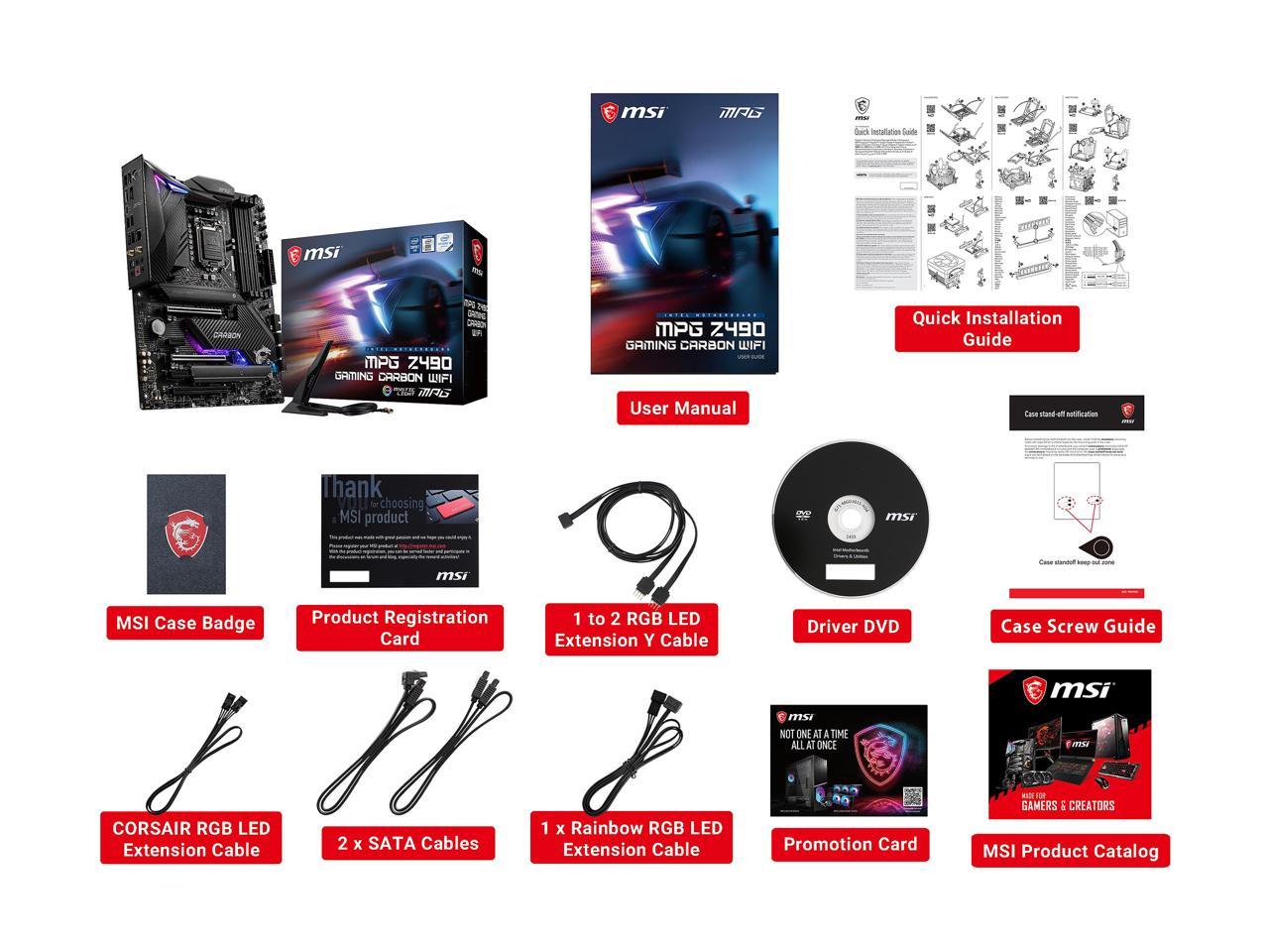 Msi Mpg Z490 Gaming Carbon Wifi Lga 1200 Intel Z490 Sata 6Gb/S Atx Intel Motherboard