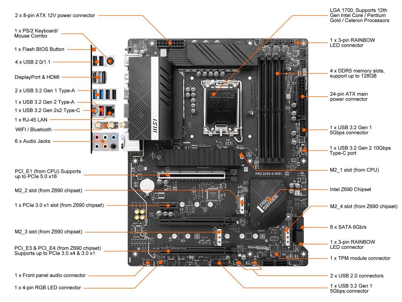 Msi Pro Z690-A Wifi Socket Lga1700/ Intel Z690/ Ddr5/ Sata3&Usb3.2/ M.2/ Wifi&Bluetooth/ Atx Motherboard