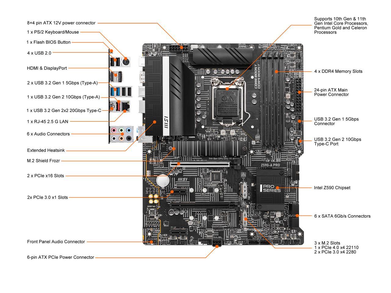 Msi Z590-A Pro Lga 1200 Intel Z590 Sata 6Gb/S Atx Intel Motherboard