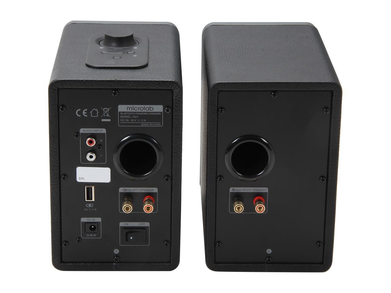 Microlab H21 Wireless Bluetooth Bookshelf Speaker System W/ Versatile Connectivity & Real Wooden & Leather Finishing Cabinets (Black)