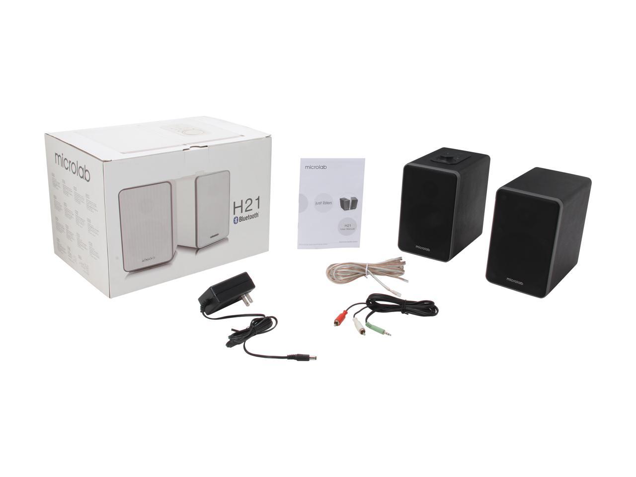 Microlab H21 Wireless Bluetooth Bookshelf Speaker System W/ Versatile Connectivity & Real Wooden & Leather Finishing Cabinets (Black)