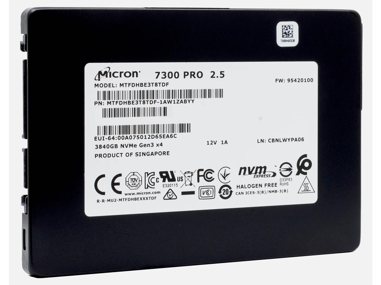 Micron 7300 Pro 3.84Tb 3D Tlc Pcie Gen3 X4 Nvme U.2 2.5-Inch Data Center Ssd — Mtfdhbe3T8Tdf-1Aw1Zabyy