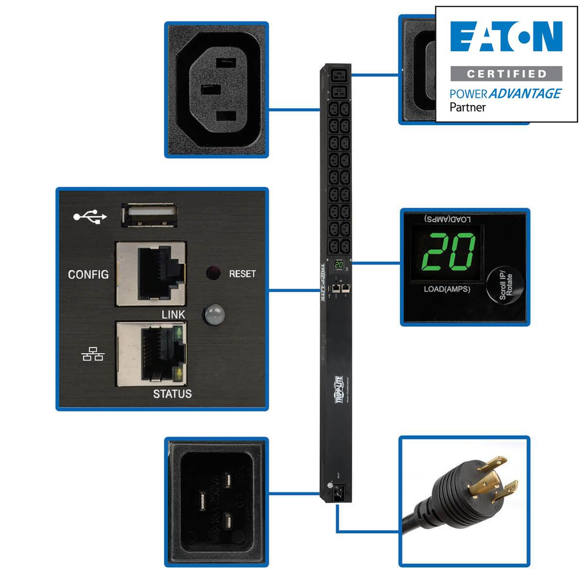 Monitored Power Distribution Unit 3.7kW Single-Phase 208/230V - Eaton LX Platform PDUMNV20HV2LX
