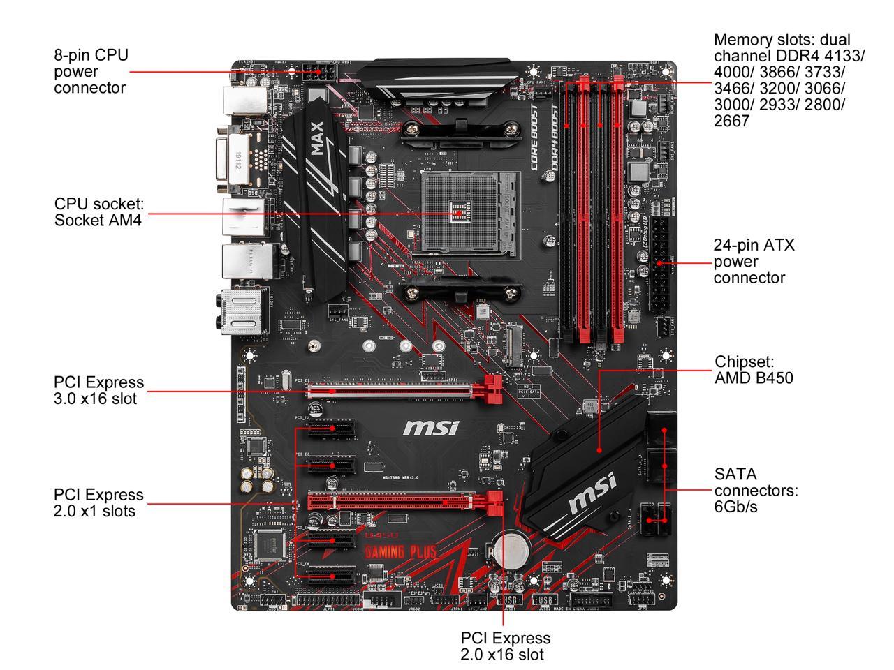 Msi B450 Gaming Plus Max Am4 Amd B450 Sata 6Gb/S Atx Amd Motherboard