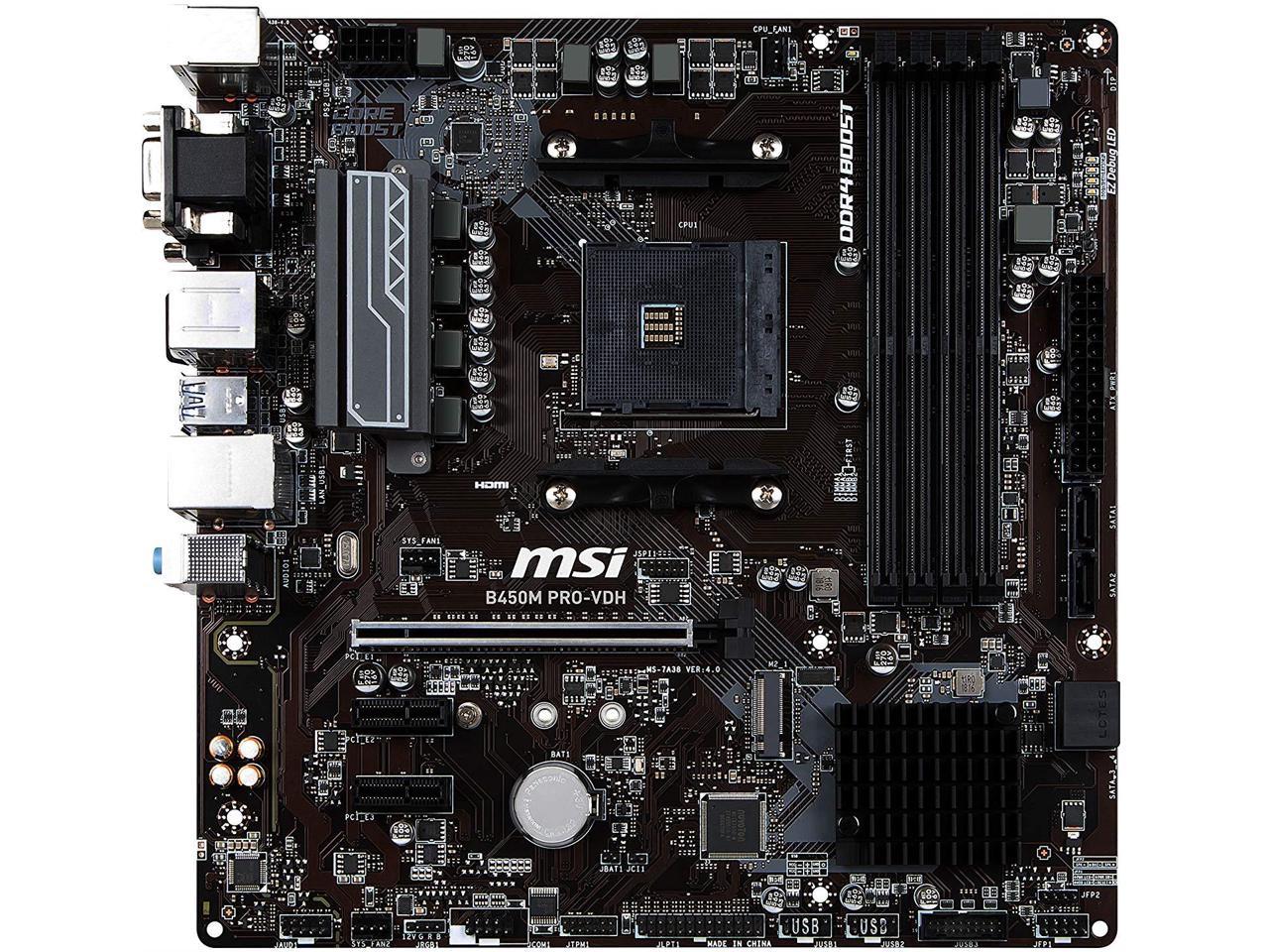 Msi B450M Pro-Vdh Am4 Amd B450 Sata 6Gb/S Usb 3.1 Hdmi Amd Motherboard